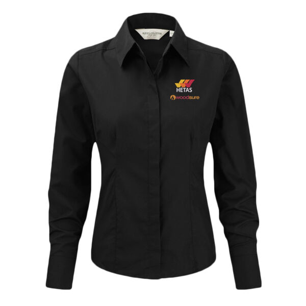HETAS + Woodsure - Russell Collection Ladies Long Sleeve Fitted Poplin Shirt Thumbnail