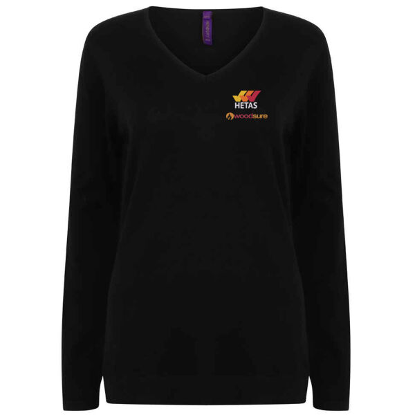 HETAS + Woodsure - Henbury Ladies Lightweight Cotton Acrylic V-Neck Sweater Thumbnail